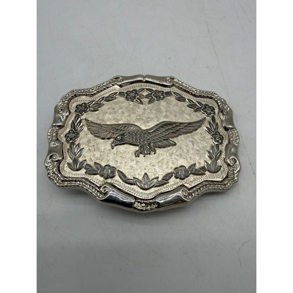 Western Soaring Eagle Belt Buckle Vintage Floral Wings Claws - W -Made in U.S.A.